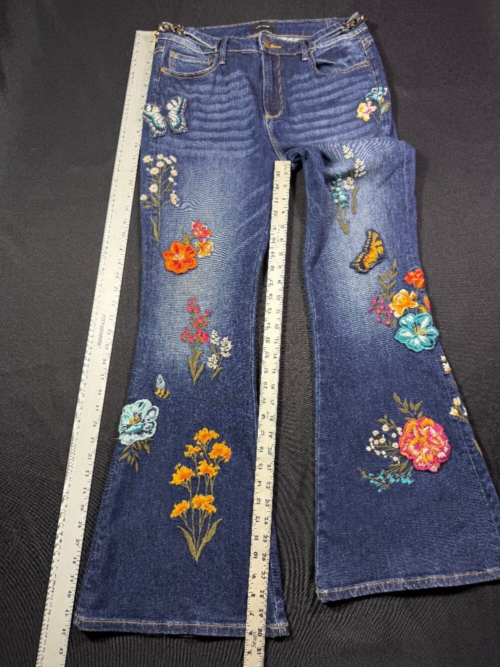 Free People x Driftwood Farrah Embroidered Flare Jeans Sz 30 - Picture 10 of 16